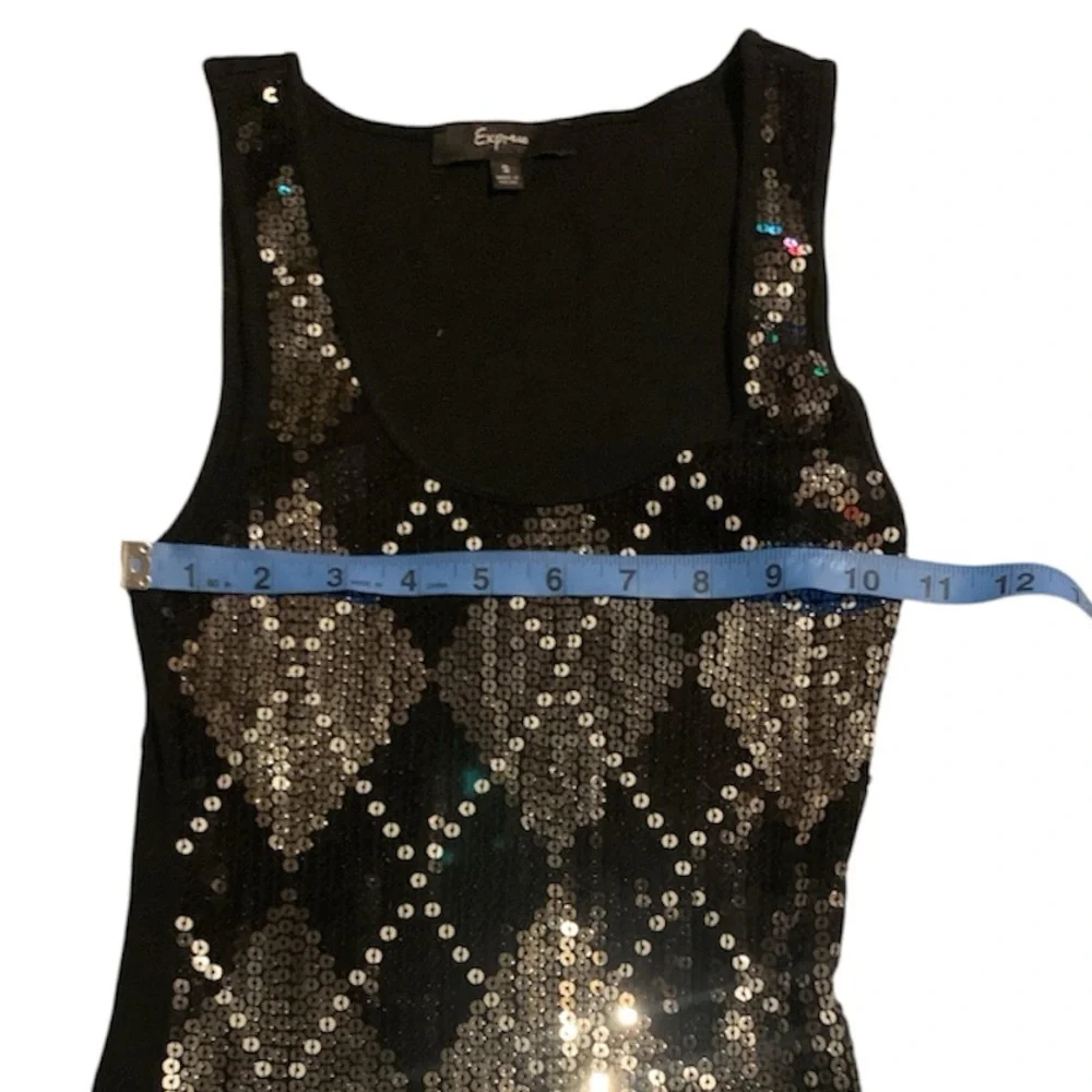 Express Small but stretchy Black and Silver Sequin Tank Top 100% Pima Cotton - Picture 3 of 7
